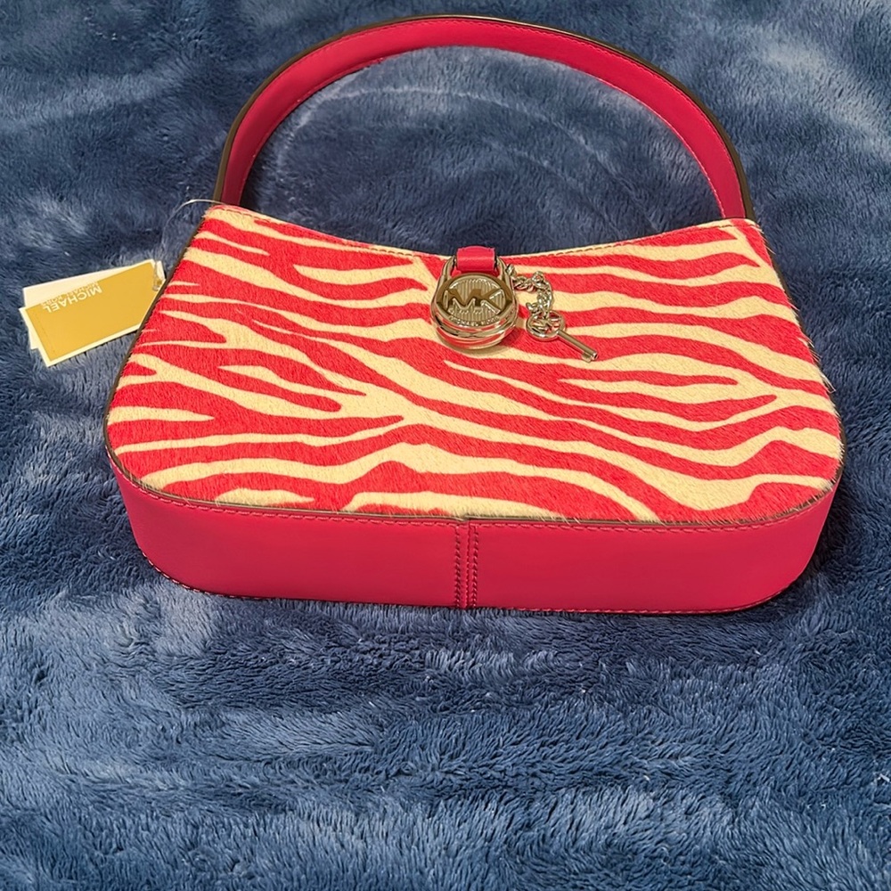MICHAEL Kors Hot pink & white Zebra Print Calf hair on Front Pochette.